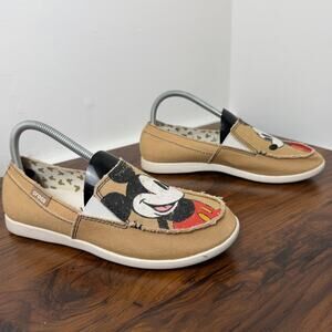 Crocs Shoes Womens Size 9 Tan Mickey Mouse Disney Slip On Canvas Loafers